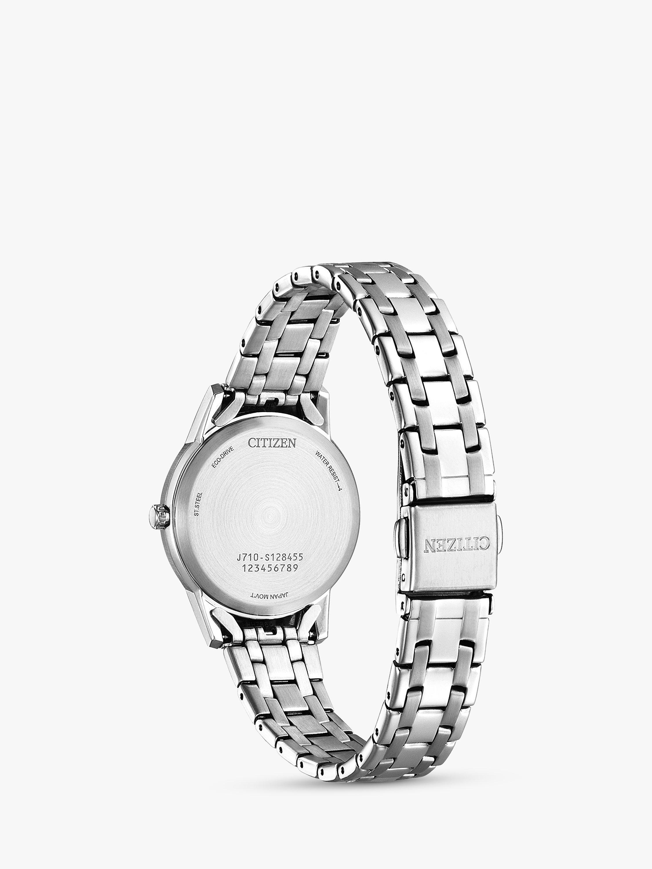 Product image 2 of 7, which shows Citizen Women's Silhouette Crystal Date Eco-Drive Bracelet Strap Watch, Silver/Blue FE1240-81L