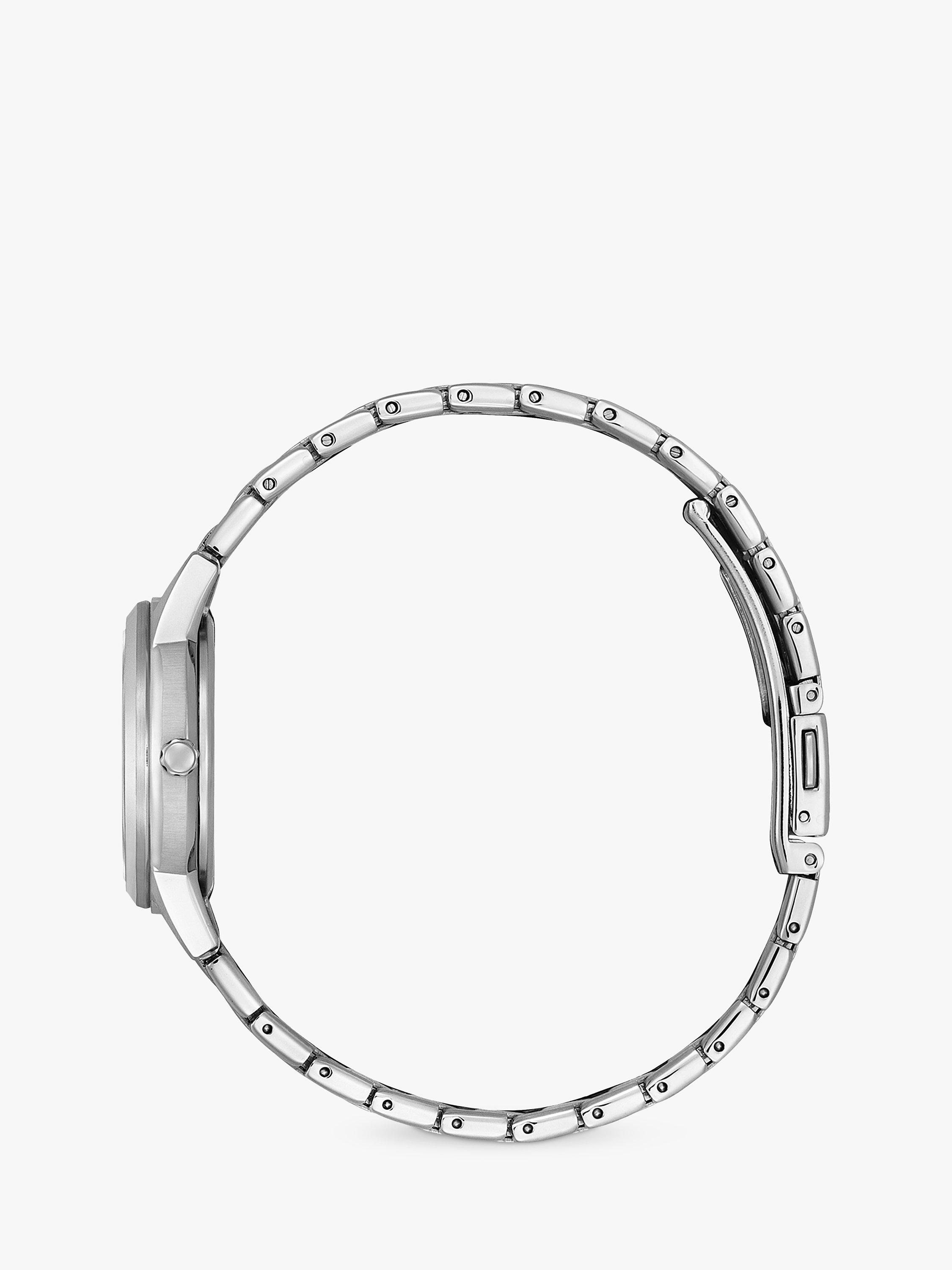 Product image 3 of 7, which shows Citizen Women's Silhouette Crystal Date Eco-Drive Bracelet Strap Watch, Silver/Blue FE1240-81L