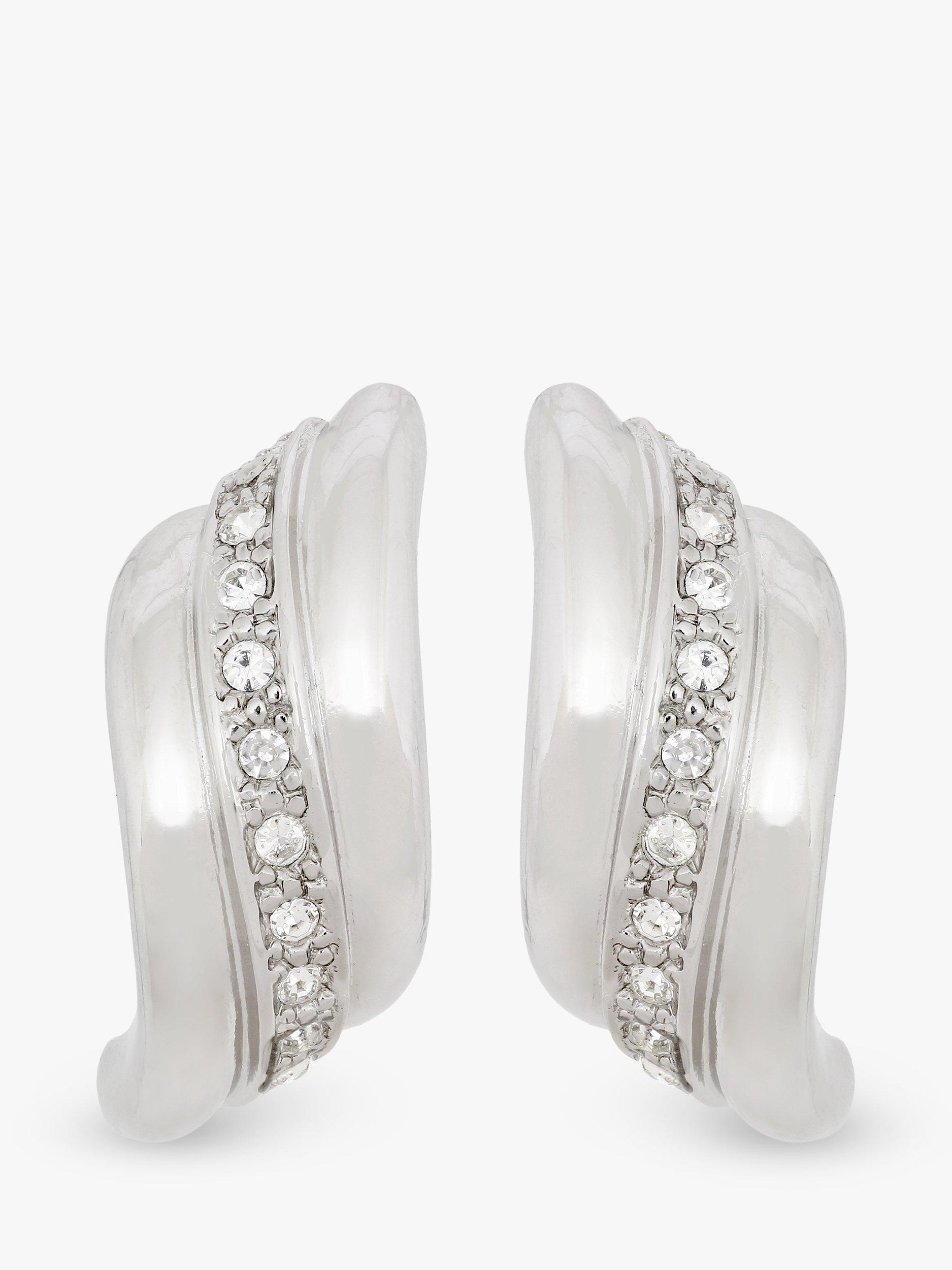 Product image 1 of 3, which shows Eclectica Pre-Loved Rhodium Plated Swarovski Crystal Clip-On Earrings, Dated Circa 1980s