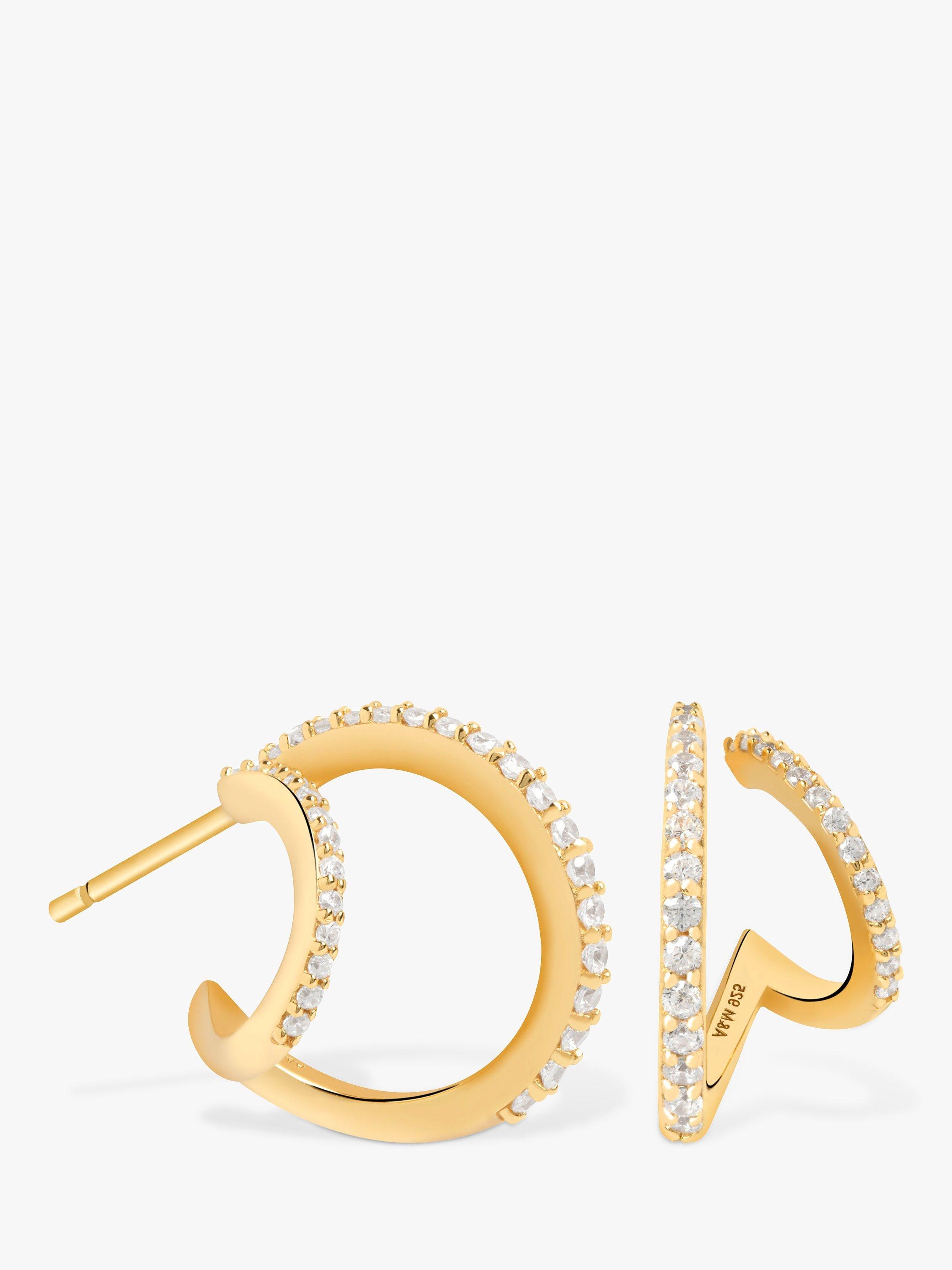 Product image 1 of 2, which shows Astrid & Miyu Aurora Illusion Crystal Double Hoop Earrings, Gold
