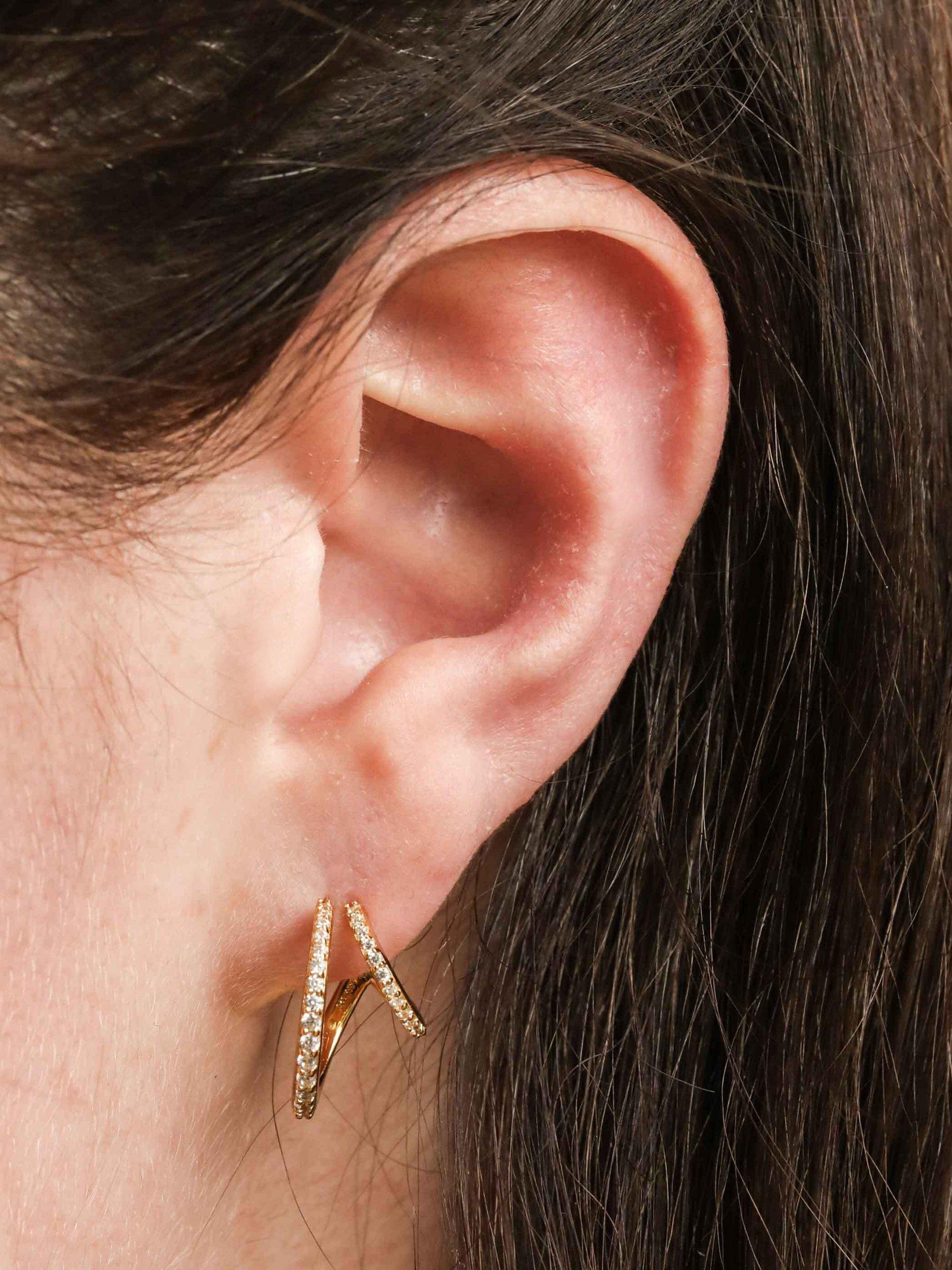 Product image 2 of 2, which shows Astrid & Miyu Aurora Illusion Crystal Double Hoop Earrings, Gold