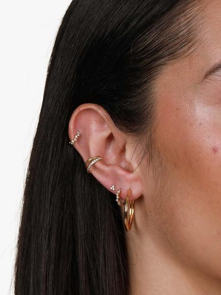 Astrid & Miyu Crystal Tiny Single Huggie Hoop Earring, Gold - view 2, Gold
