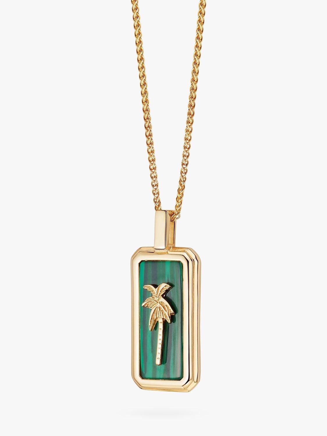 Daisy London Malachite Palm Pendant Necklace, Gold/Green