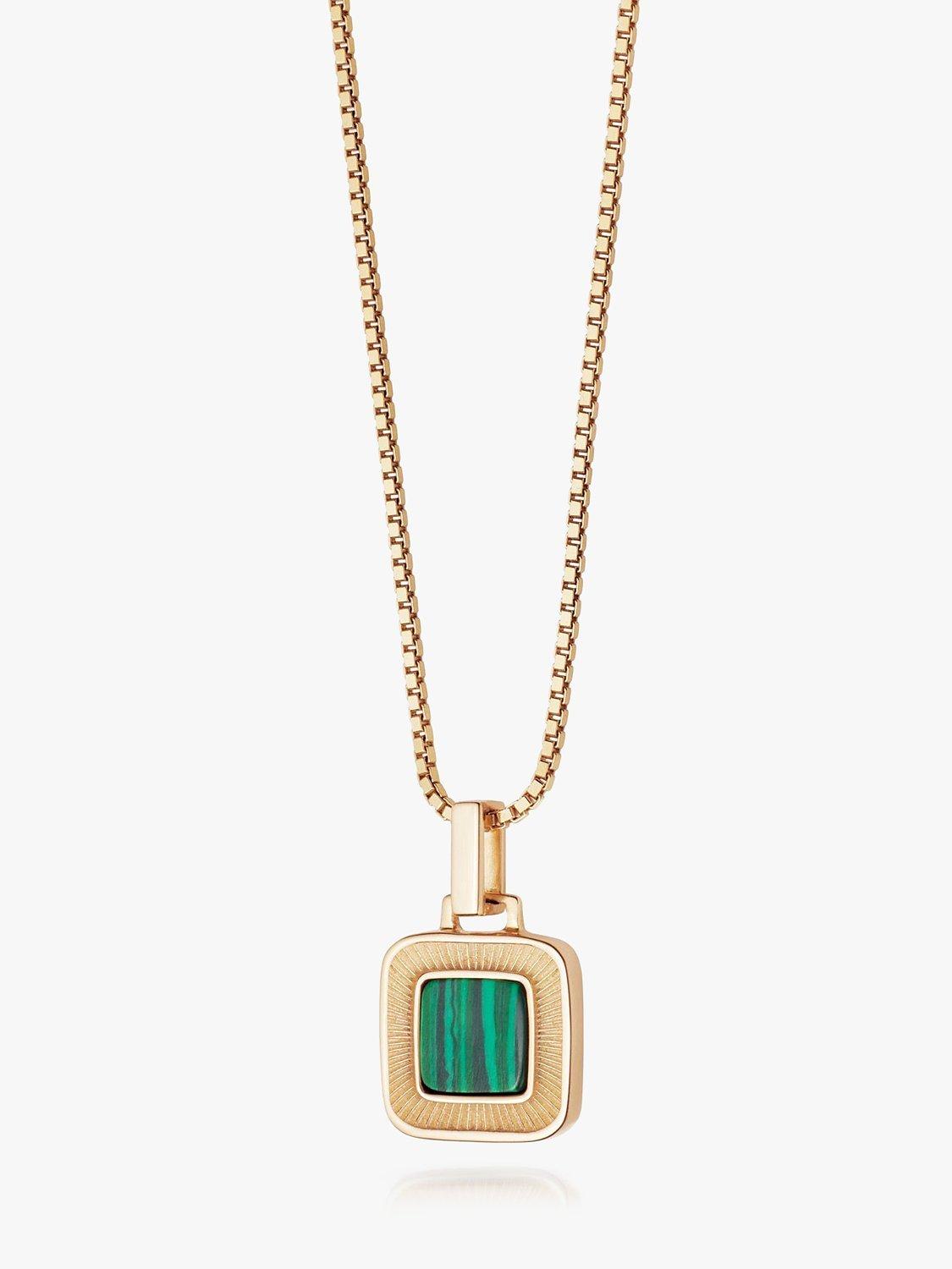 Product image 1 of 4, which shows Daisy London Malachite Square Pendant Necklace, Gold/Green