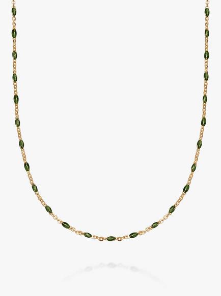 Daisy London Enamel Bead Chain Necklace, Gold/Green