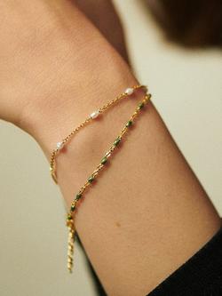 Daisy London Enamel Bead Chain Bracelet - view 2, Gold/Green