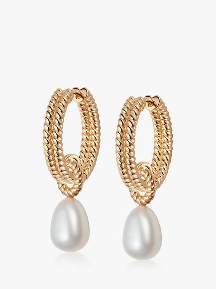 Daisy London Baroque Pearl Hoop Earrings, Gold/White, Gold/White
