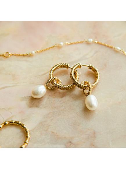 Daisy London Baroque Pearl Hoop Earrings, Gold/White - view 2, Gold/White