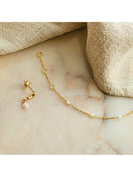 Daisy London Freshwater Seed Pearl Chain Bracelet, Gold/White - view 2, Gold/White