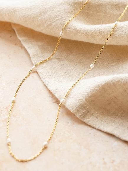 Daisy London Freshwater Seed Pearl Chain Necklace, Gold/White - view 2, Gold/White