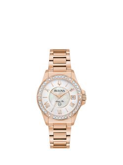 Bulova 98R295 Women's Marine Star Diamond Date Bracelet Strap Watch, Rose Gold, Rose Gold