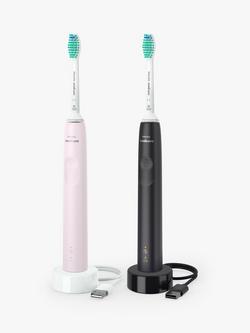 Philips Sonicare HX3675/15 Series 3100 Electric Toothbrush, Pack of 2, Pink & Black - view 2, Black/Sugar Rose
