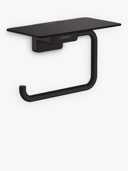 Hansgrohe AddStoris Wall-Mounted Toilet Roll Holder with Shelf, Matt Black
