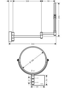 Hansgrohe AddStoris Wall-Mounted Magnifying Shaving Mirror - view 2, Matt Black