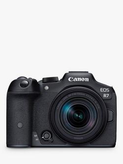 Canon EOS R7 Compact System Camera with RF-S 18-150mm Zoom Lens, 4K Ultra HD, 32.5MP, Wi-Fi, Bluetooth, OLED EVF, 3" Vari-Angle Touch Screen, Black