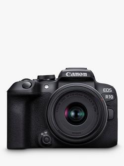 Canon EOS R10 Compact System Camera with RF-S 18-45mm Zoom Lens, 4K Ultra HD, 24.2MP, Wi-Fi, Bluetooth, OLED EVF, 3" Vari-Angle Touch Screen, Black, Black
