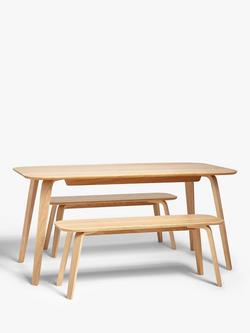 John Lewis Anton 6 Seater Dining Table and 2 Benches, Oak, Oak