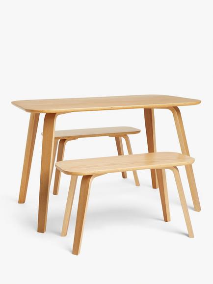John Lewis Anton 4 Seater Dining Table and 2 Benches, Oak, Oak