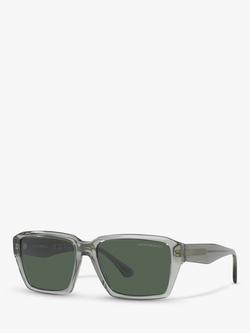Emporio Armani EA4186 Men's Rectangular Sunglasses, Transparent Grey/Green