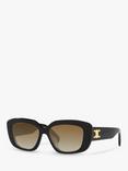 Celine CL40216U Women's Rectangular Sunglasses, Black/Brown Gradient