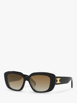 Celine CL40216U Women's Rectangular Sunglasses, Black/Brown Gradient, Black/Brown Gradient