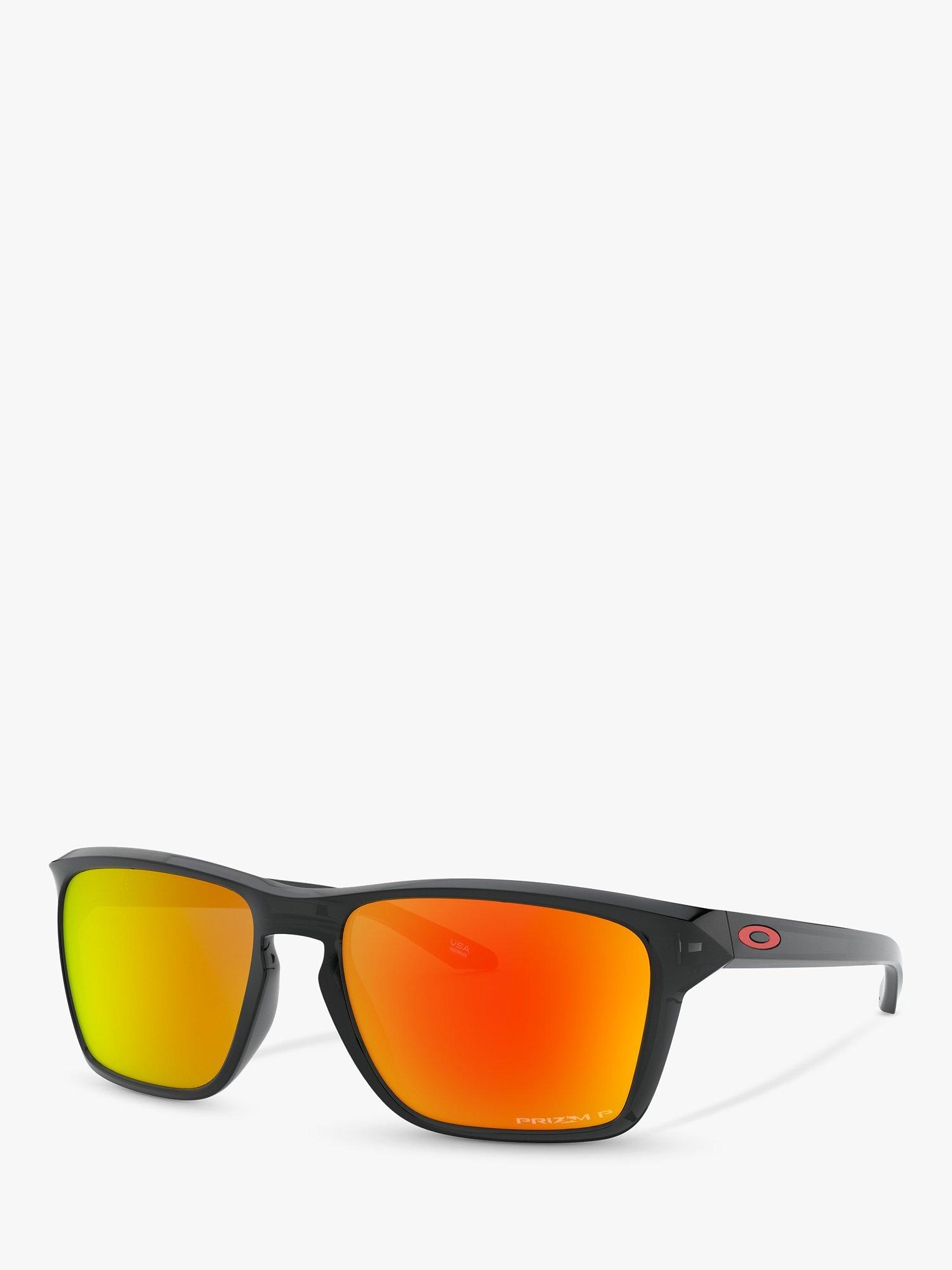 Oakley OO9448 Men s Sylas Prizm Polarised Rectangular Sunglasses Black Ink Mirror Orange