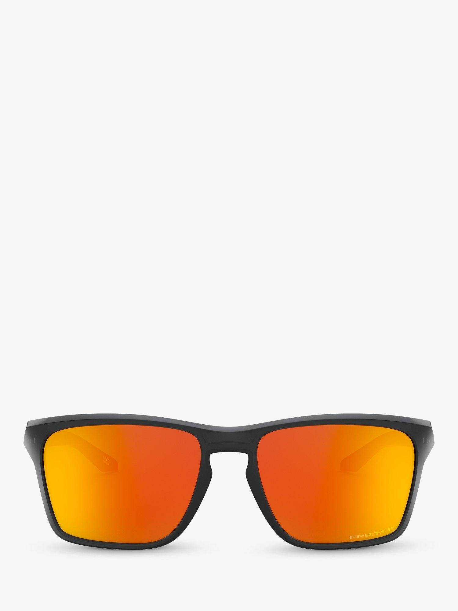 Product image 3 of 8, which shows Oakley OO9448 Men's Sylas Prizm Polarised Rectangular Sunglasses, Black Ink/Mirror Orange