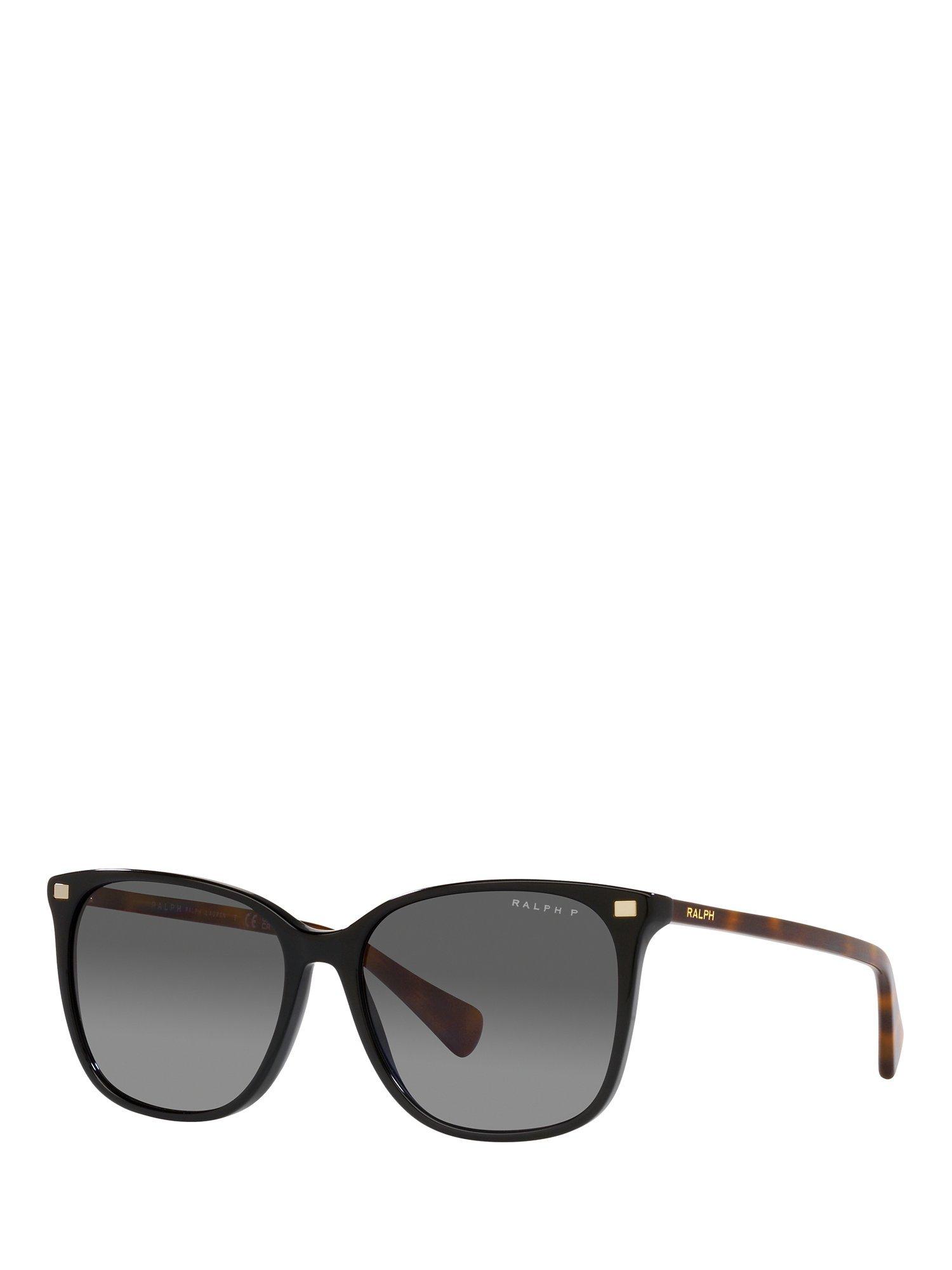 Ralph RA5293 Women's Polarised Square Sunglasses, Shiny Black/Grey Gradient