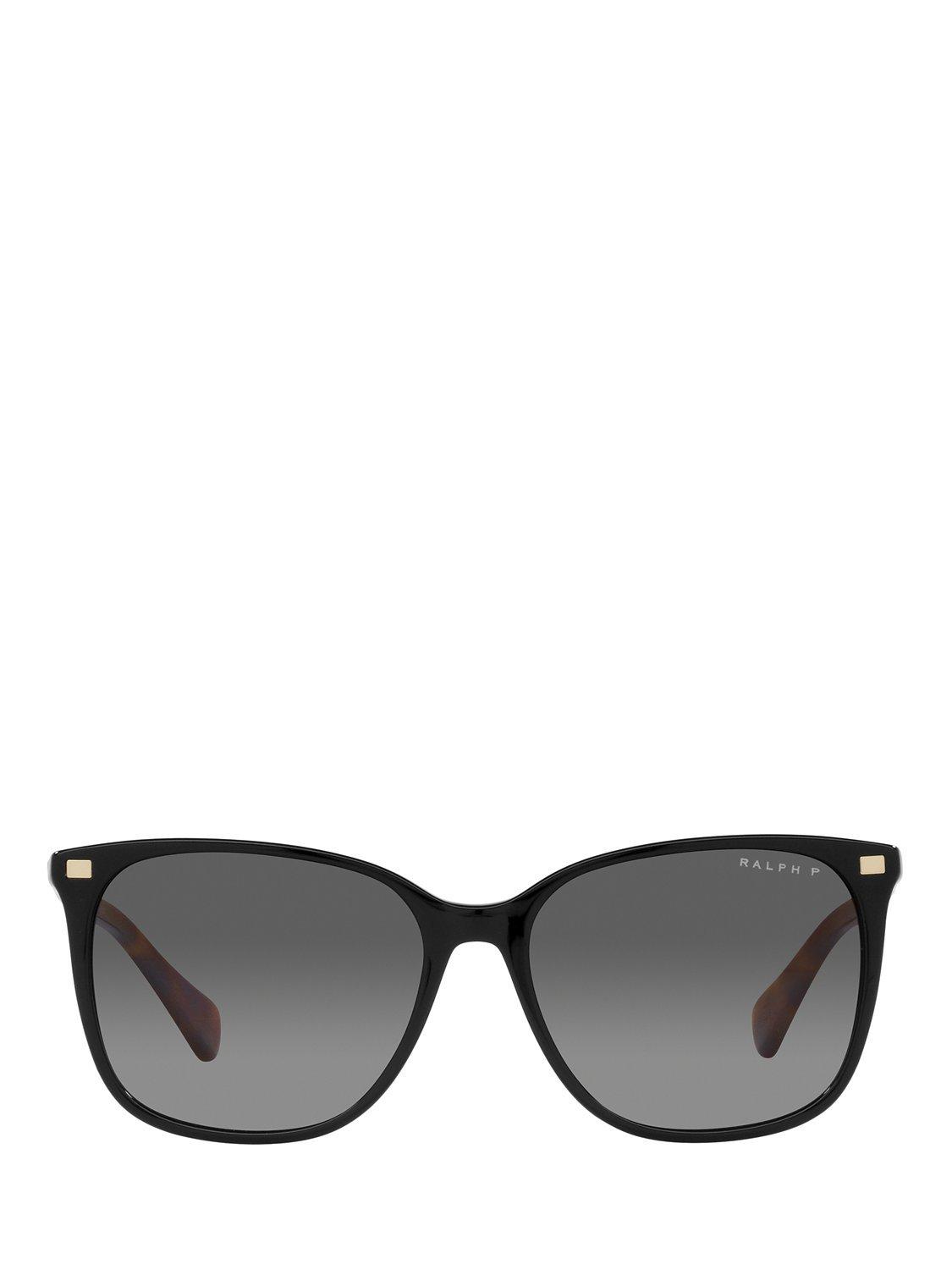 Ralph RA5293 Women's Polarised Square Sunglasses, Shiny Black/Grey Gradient