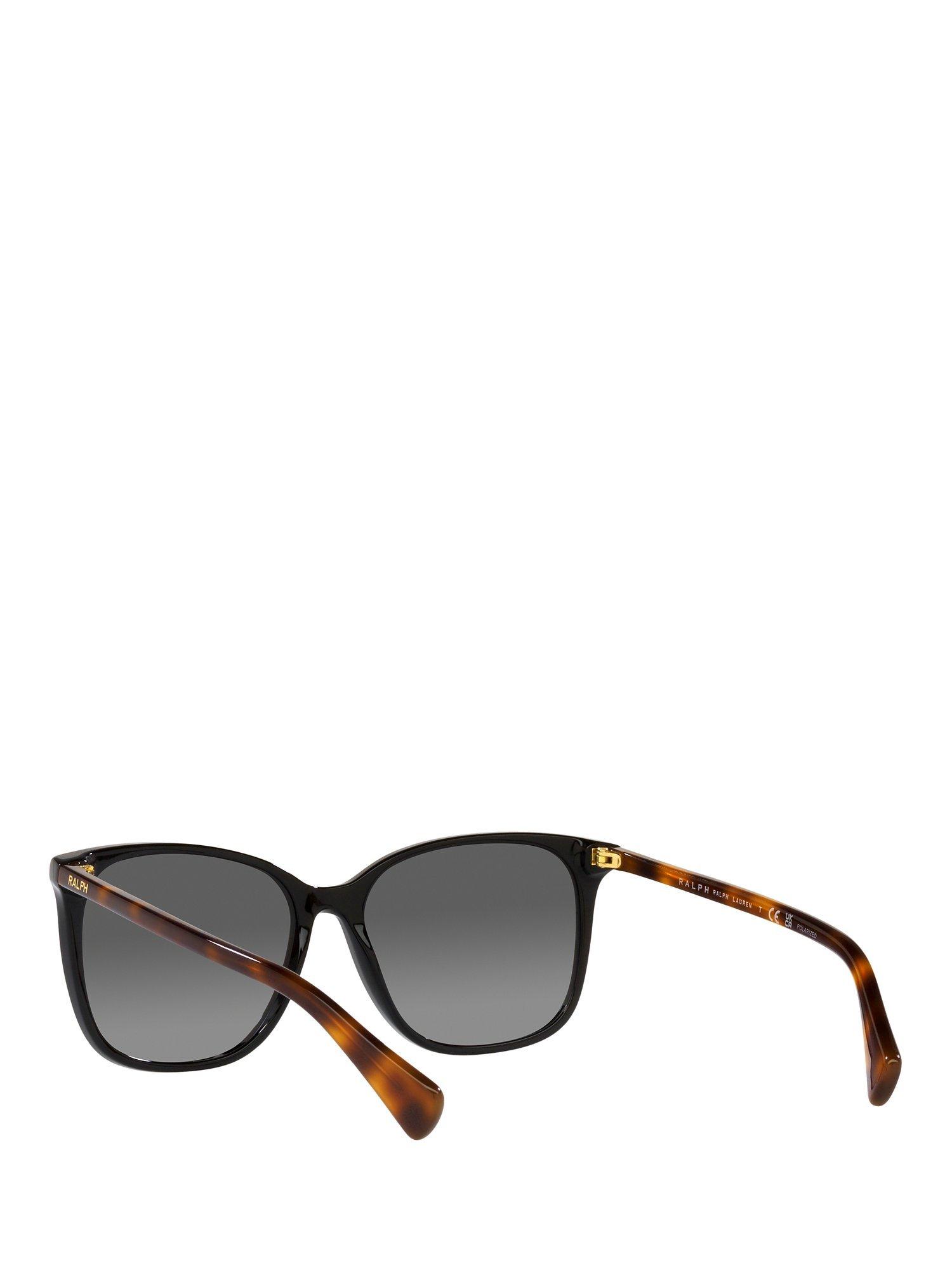 Ralph RA5293 Women's Polarised Square Sunglasses, Shiny Black/Grey Gradient