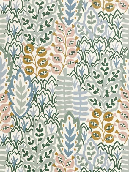 John Lewis Alva Wallpaper, Soft Teal/Multi