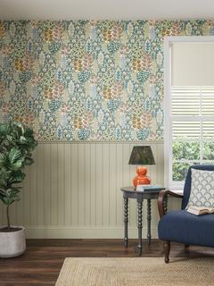 John Lewis Alva Wallpaper, Soft Teal/Multi
