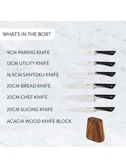 Jamie Oliver by Tefal Acacia Wood Filled Knife Block Set, 6 Piece - view 2, Natural/Silver
