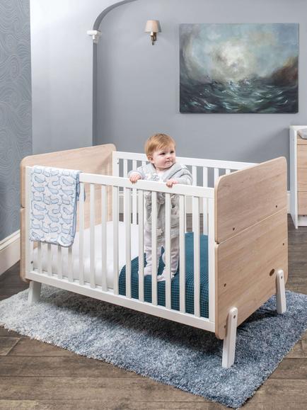 Boori Natty Cotbed with Mattress, White/Oak, White/Oak