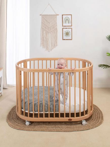 Boori Oasis Oval Cot with Mattress, Beech, Beech
