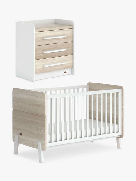 Boori Natty Cotbed with Mattress & Neat 3 Drawer Chest, White/Oak, White/Oak