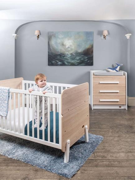 Boori Natty Cotbed with Mattress & Neat 3 Drawer Chest, White/Oak - view 2, White/Oak