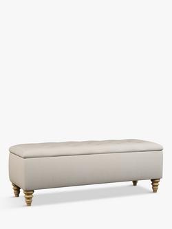 John Lewis Rouen Upholstered Ottoman Storage Box, Cotton Effect Beige
