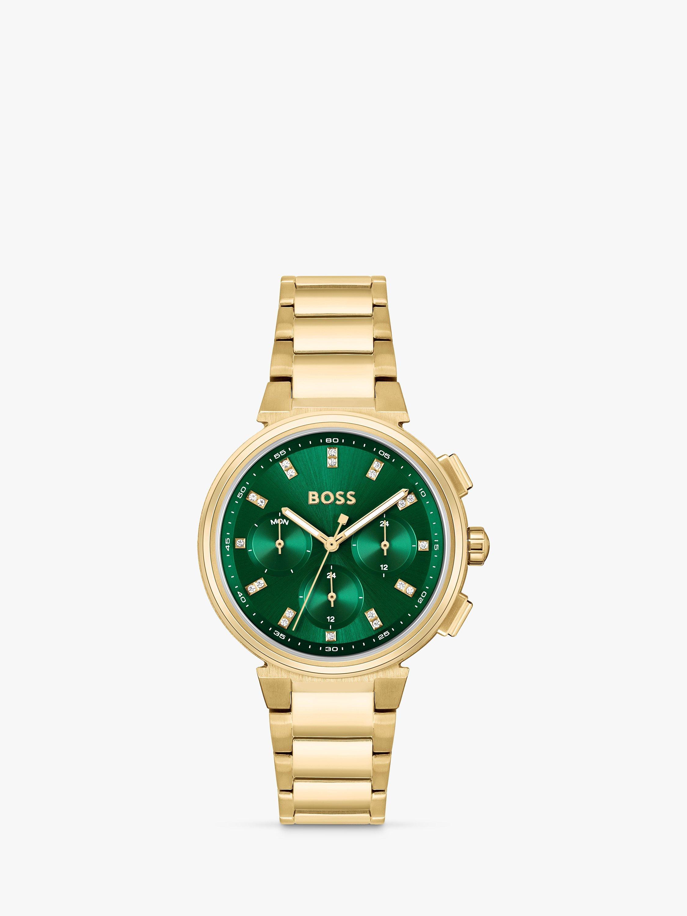 BOSS Women s One Chronohraph Day Bracelet Strap Watch Gold Green 1502679