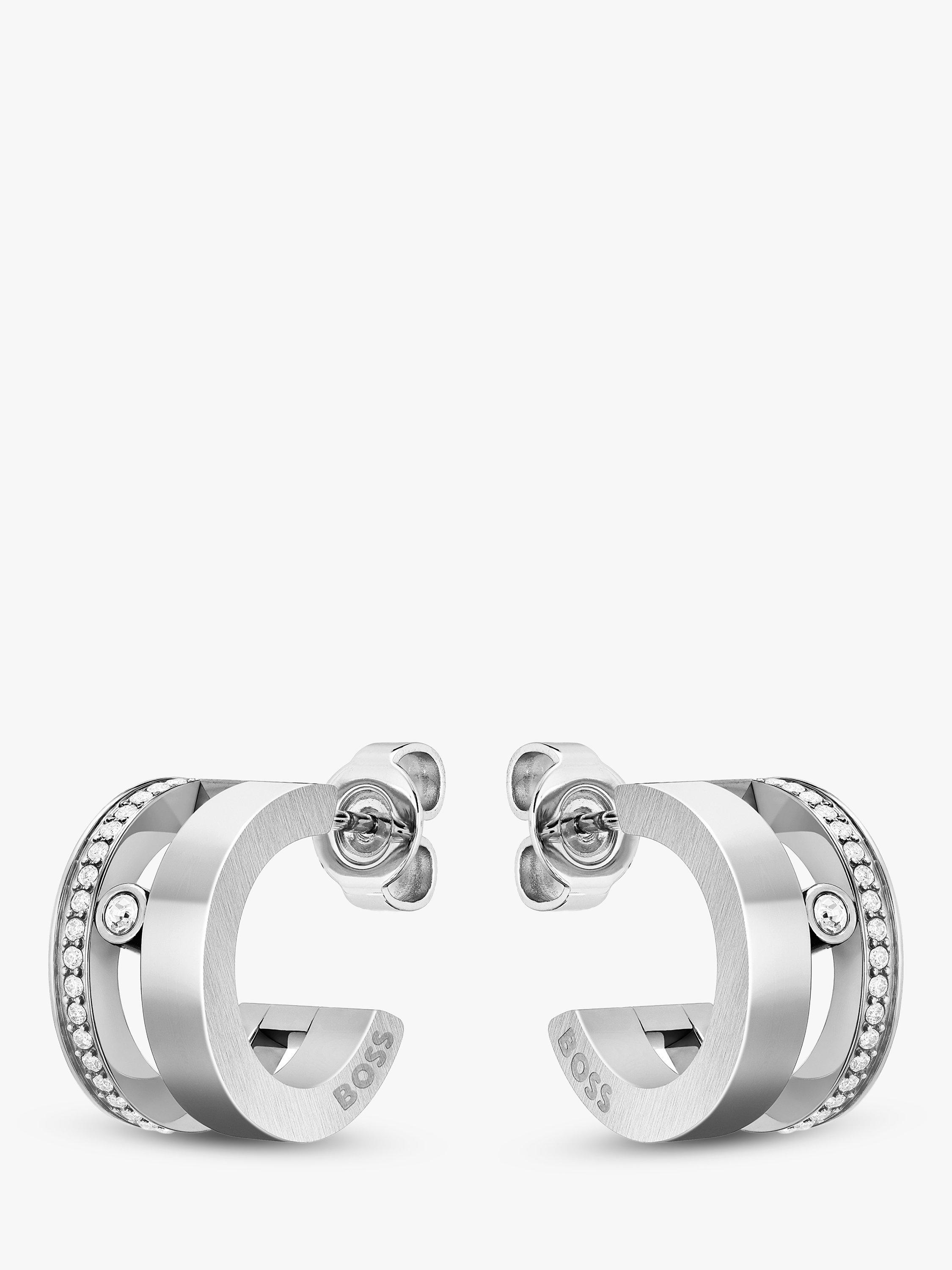 BOSS Lyssa Crystal Hoop Earrings, Silver