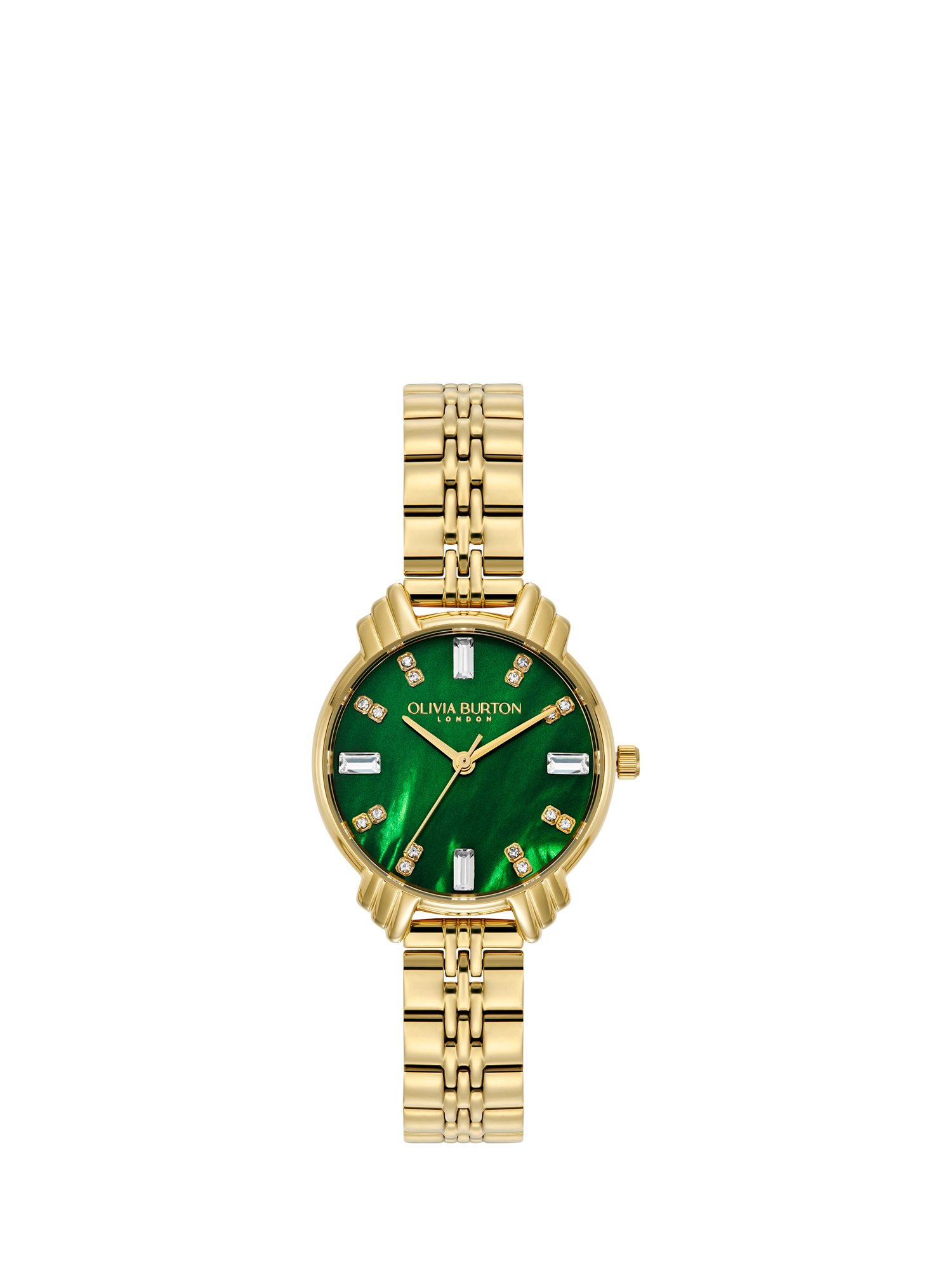 Product image 1 of 7, which shows Olivia Burton Women's Art Deco Crystal Bracelet Strap Watch, Gold/Green OB16DC02