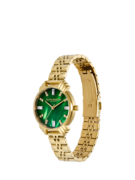 Olivia Burton Women's Art Deco Crystal Bracelet Strap Watch - view 2, Gold/Green Ob16dc02