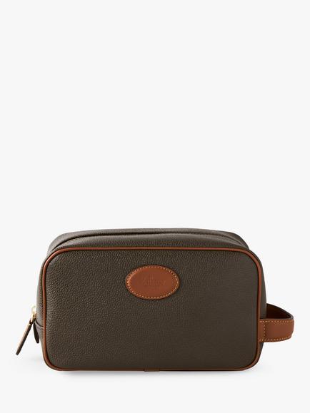 Mulberry Printed Eco Scotchgrain Flat Calf Leather Wash Bag, Mole/Cognac
