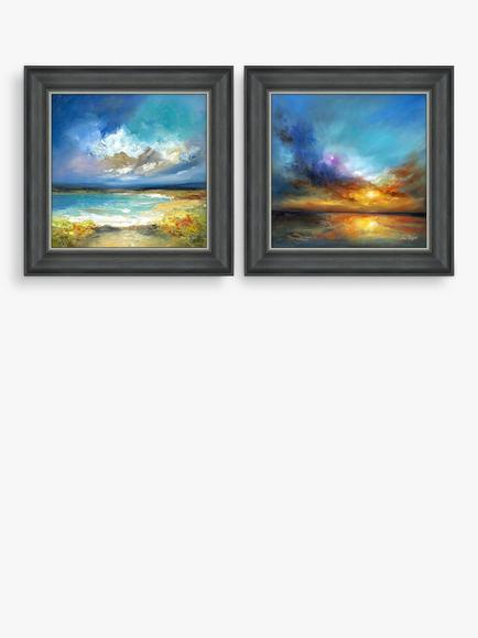 John Lewis Anna Schofield 'Cornish Coast & Amazing Sunset' Framed Print, Set of 2, 53 x 53cm, Blue/Multi, Blue/Multi
