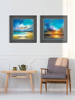 John Lewis Anna Schofield 'Cornish Coast & Amazing Sunset' Framed Print, Set of 2, 53 x 53cm, Blue/Multi - view 2, Blue/Multi