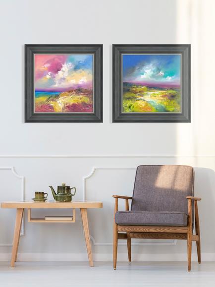 John Lewis Anna Schofield 'Field Calmness & Purple Valley' Framed Print, Set of 2, 53 x 53cm, Multi - view 2, Multi
