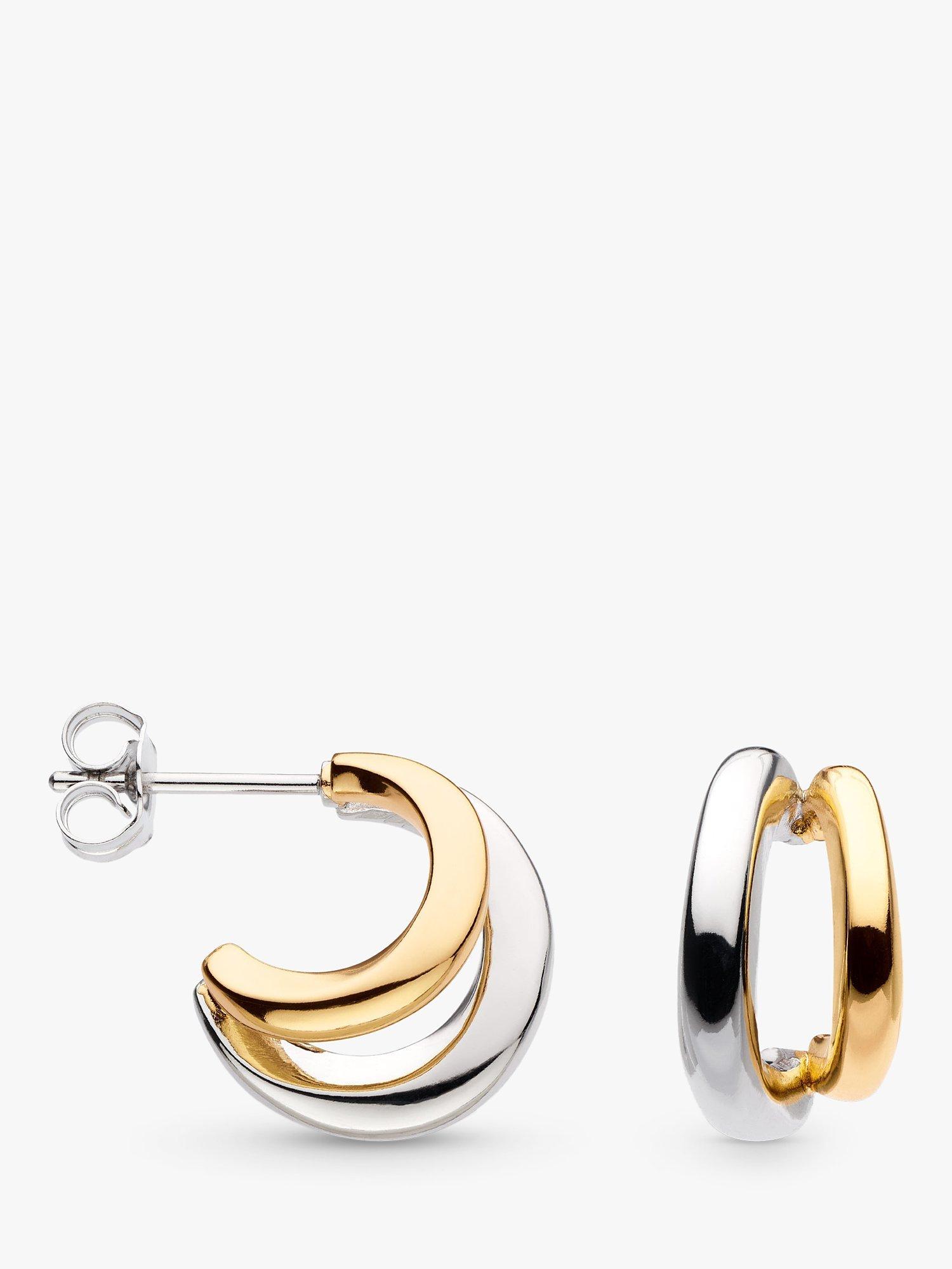 Kit Heath Bevel Cirque Link Double Semi Hoop Earrings, Silver/Gold