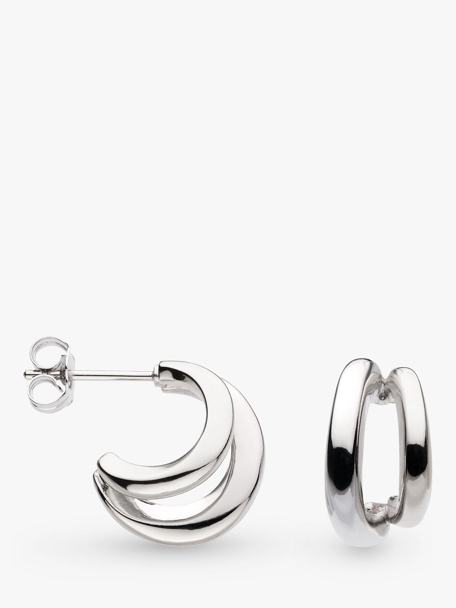 Product image 1 of 4, which shows Kit Heath Bevel Cirque Link Double Semi Hoop Earrings, Silver