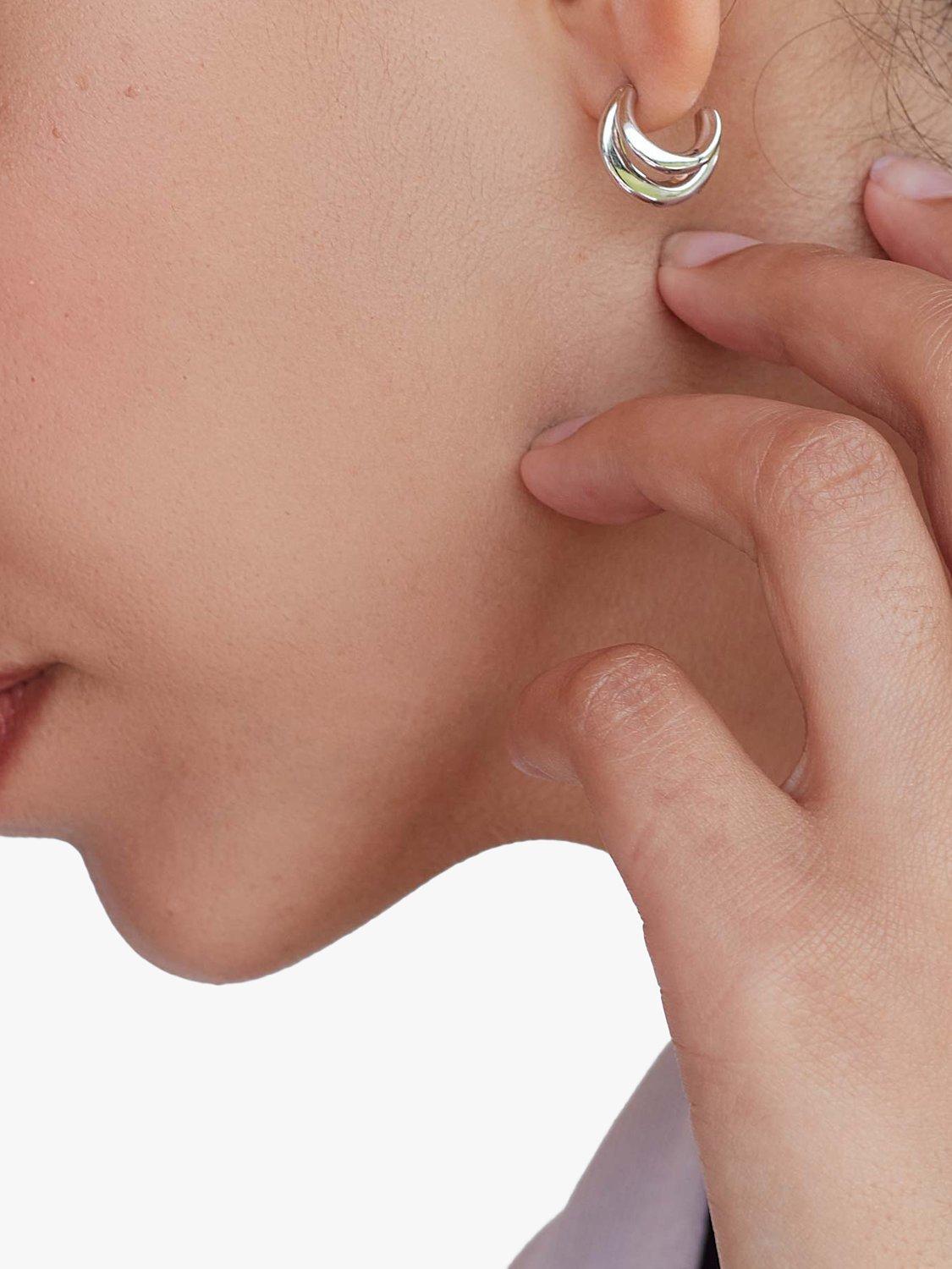 Product image 2 of 4, which shows Kit Heath Bevel Cirque Link Double Semi Hoop Earrings, Silver