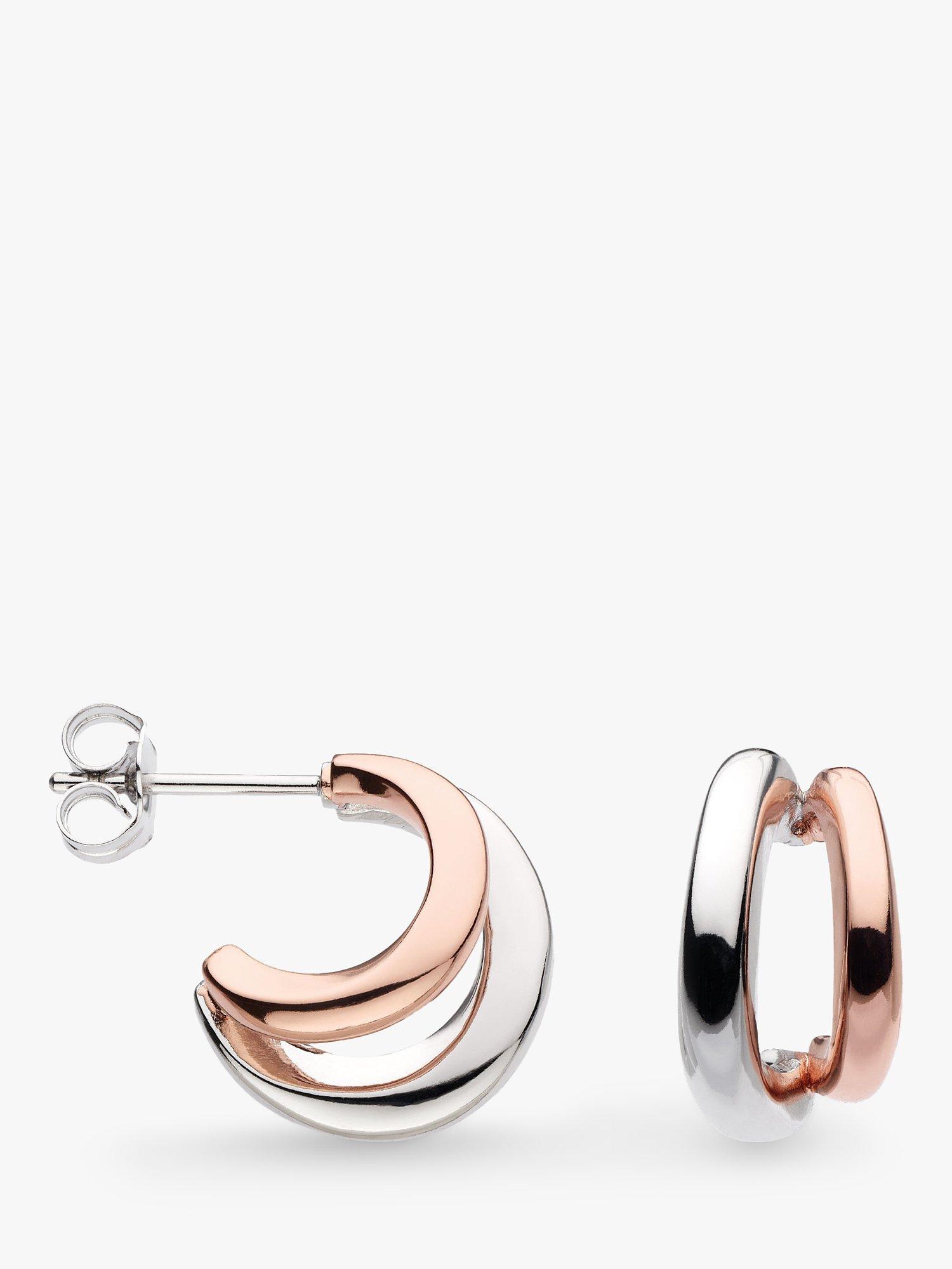 Kit Heath Bevel Cirque Link Double Semi Hoop Earrings, Silver/Rose Gold